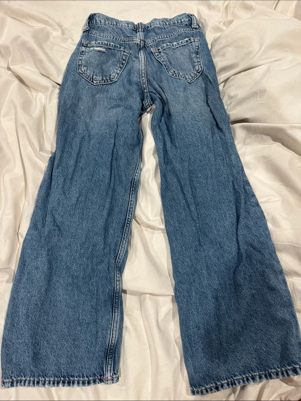 Wide Leg Distressed Girl's Jeans - Blue